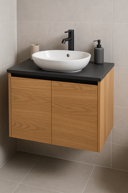 Szafka łazienkowa z blatem HPL i frezowanym frontem – BATHFRAME Minimo Smart