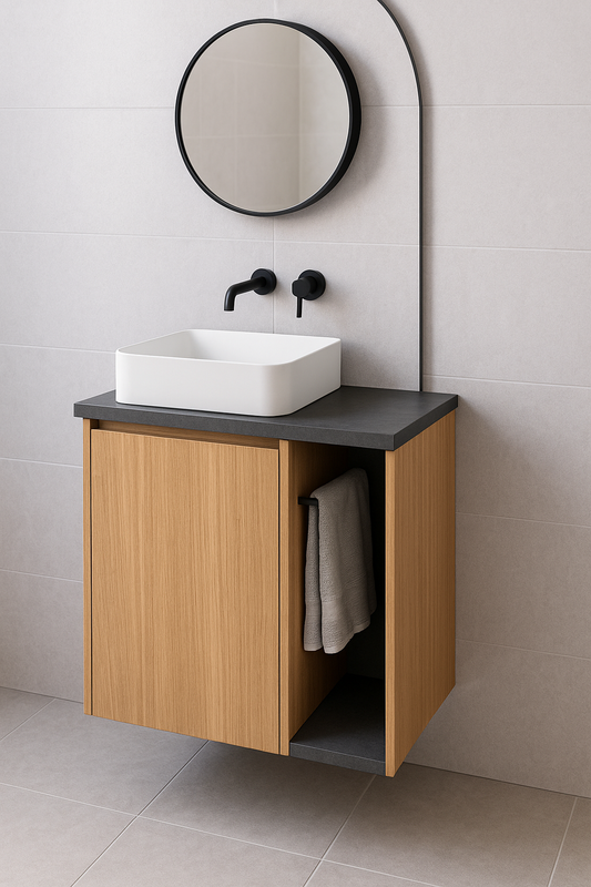 Wąska szafka do łazienki z wnęką na ręcznik – SLIMLINE CUBE Minimo Smart